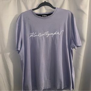 Karl Lagerfeld Gray Tee Shirt Embroidered Logo Cursive